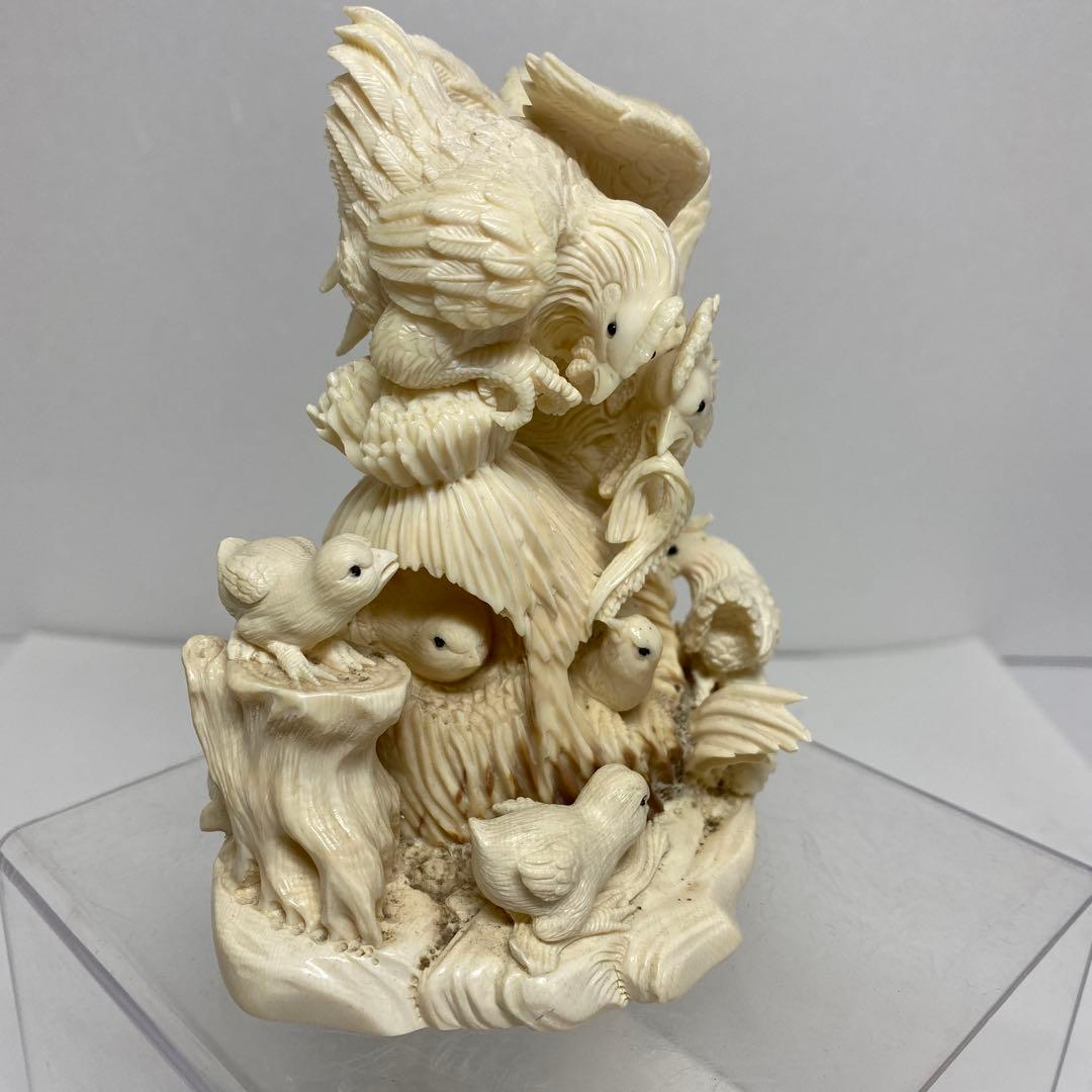 極上　和彫　鶏親子　置物大　350g トエチ　東さ8-0107☆2F