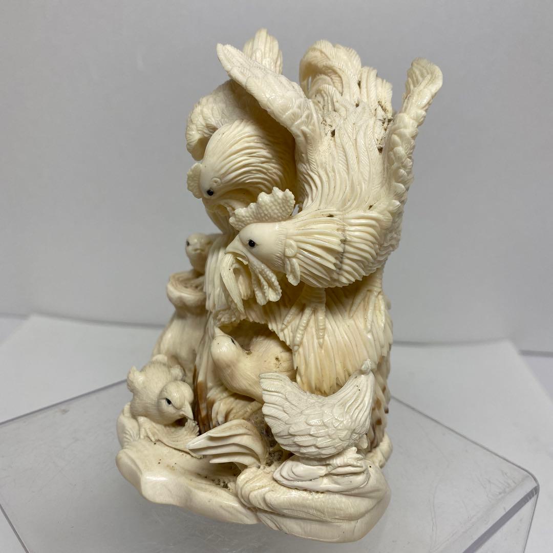 極上　和彫　鶏親子　置物大　350g トエチ　東さ8-0107☆2F