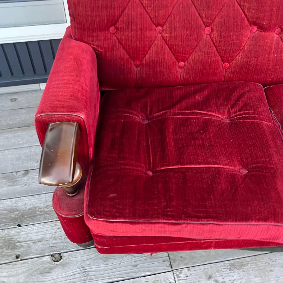 昭和レトロ 古家具 三人掛けベロアソファー アームチェア ヴィンテージ