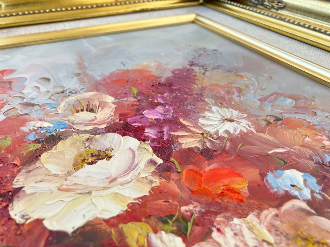 油彩画 油絵 花瓶の花 T.HANSEN バラ - メルカリ