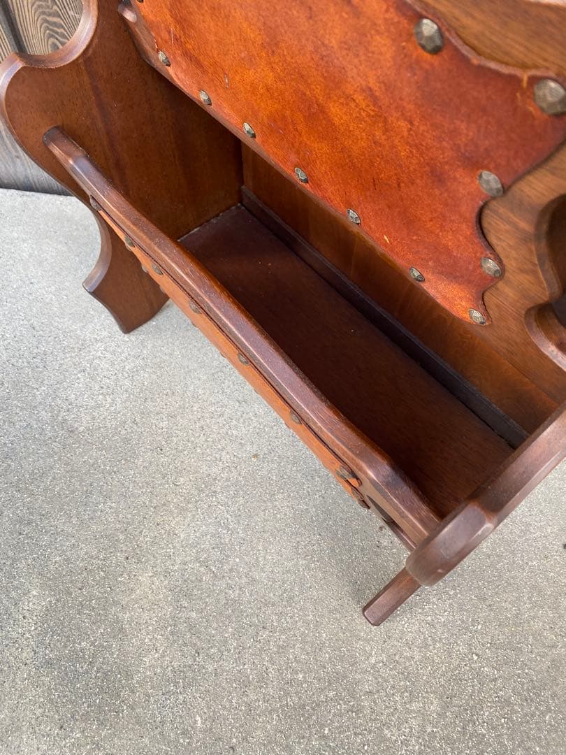 木製 2段　マガジンラック　レザー　アンティーク　ヴィンテージ