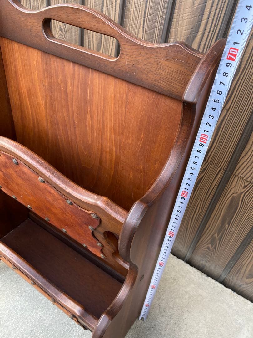 木製 2段　マガジンラック　レザー　アンティーク　ヴィンテージ