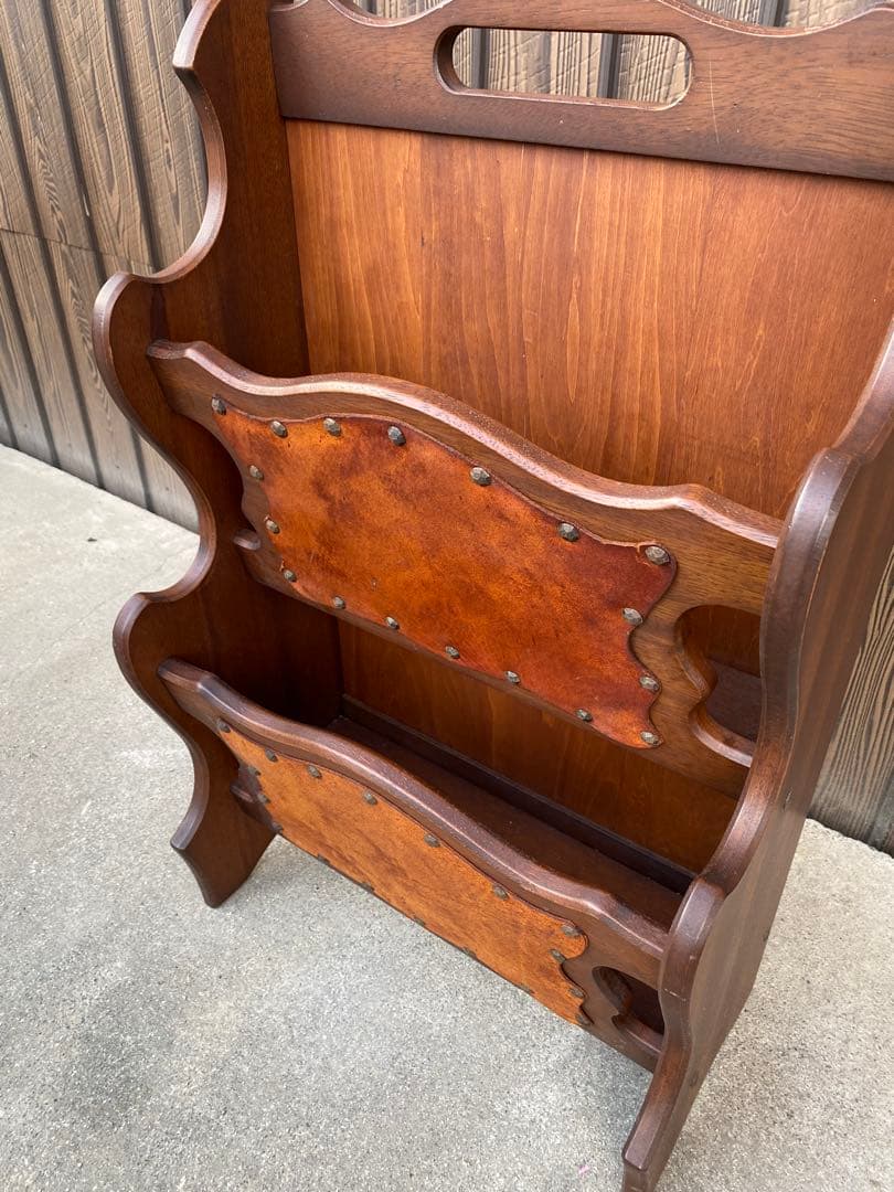 木製 2段　マガジンラック　レザー　アンティーク　ヴィンテージ