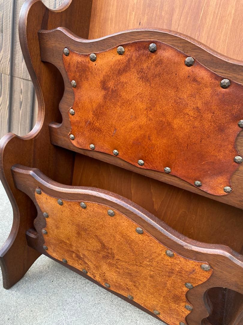 木製 2段　マガジンラック　レザー　アンティーク　ヴィンテージ