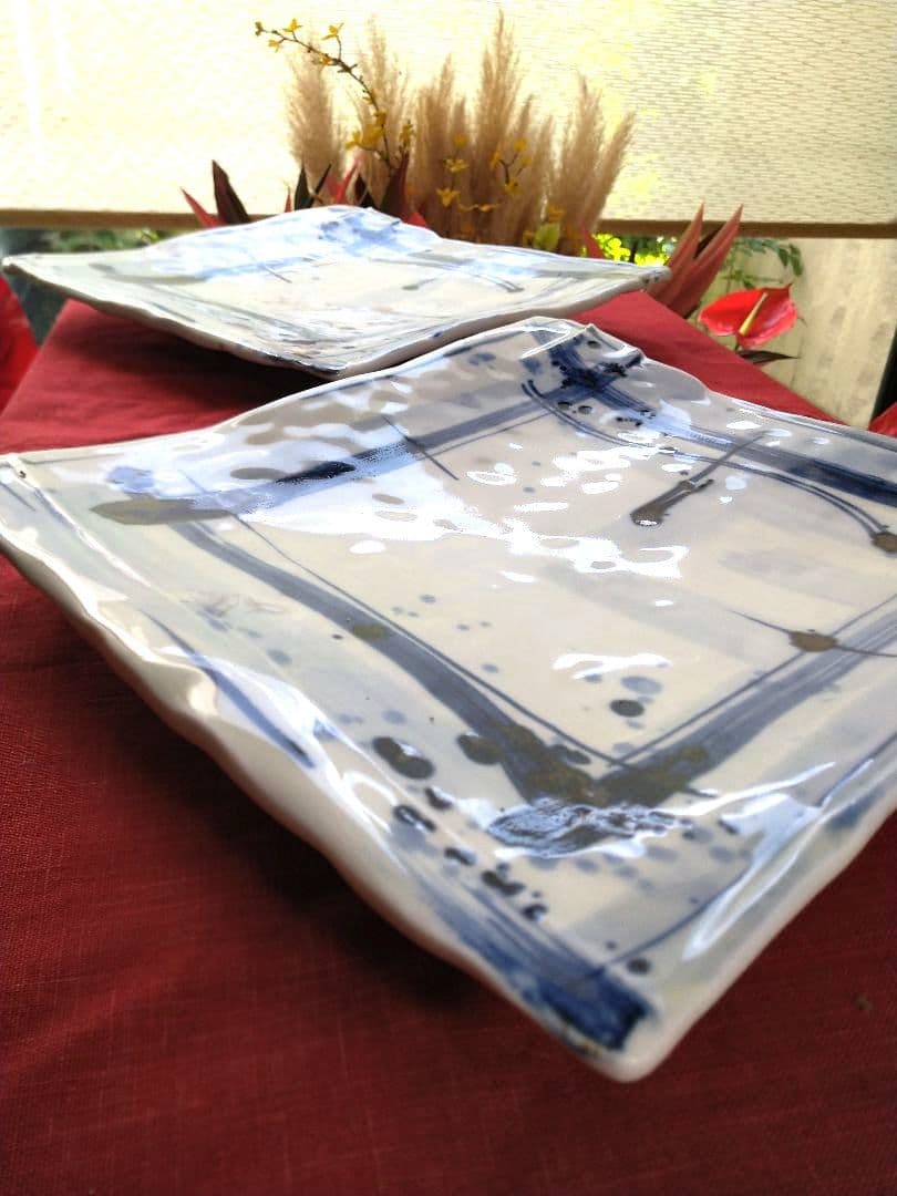 ♦ブロが選ぶ【高級皿・人気の美濃焼・ 庄右ェ門作】デザイン【扇型超特大皿】３皿