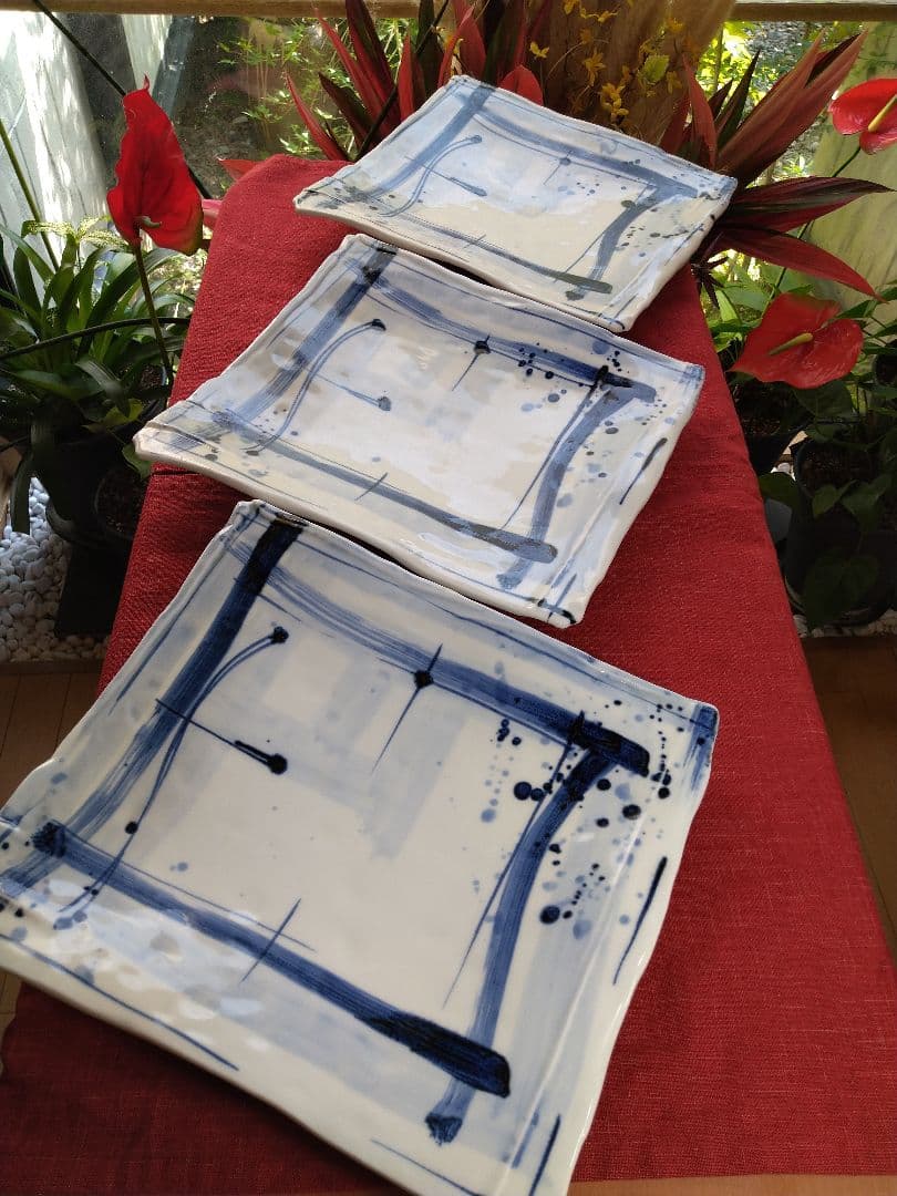 ♦ブロが選ぶ【高級皿・人気の美濃焼・ 庄右ェ門作】デザイン【扇型超特大皿】３皿