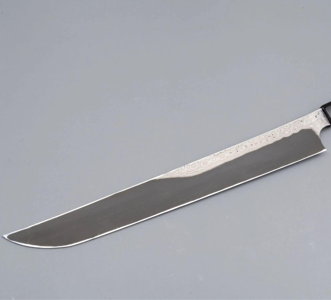 二唐刃物　暗紋ダマスカス黒槌目　青二先丸柳刃300