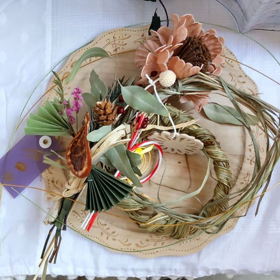 普通郵便【新作お正月】流木レモングラスユーカリドライ、ドライフルーツしめ縄