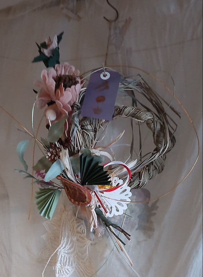 普通郵便【新作お正月】流木レモングラスユーカリドライ、ドライフルーツしめ縄