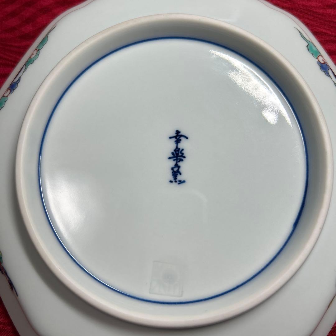 174 有田焼 古伊万里 幸楽窯 錦色絵山水 六角皿 5枚 箱付 18.5cm