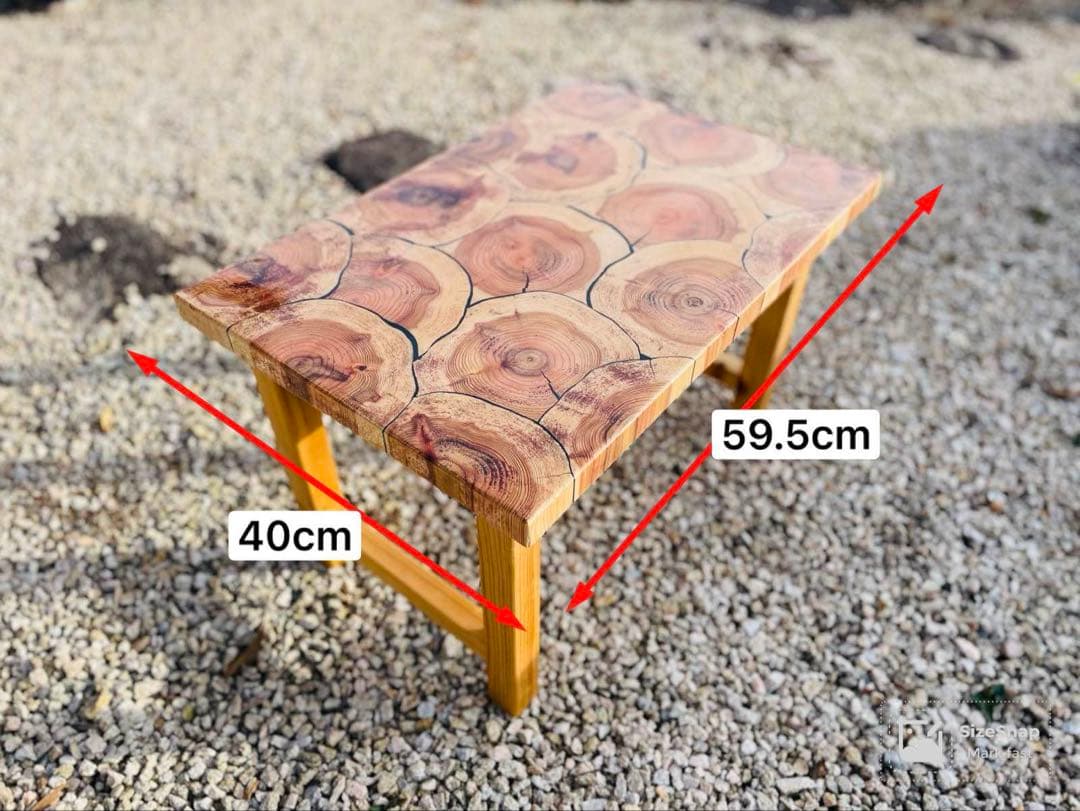 杉とヒノキのサイドテーブル／レジン仕上げ(表面) ローテーブル ②