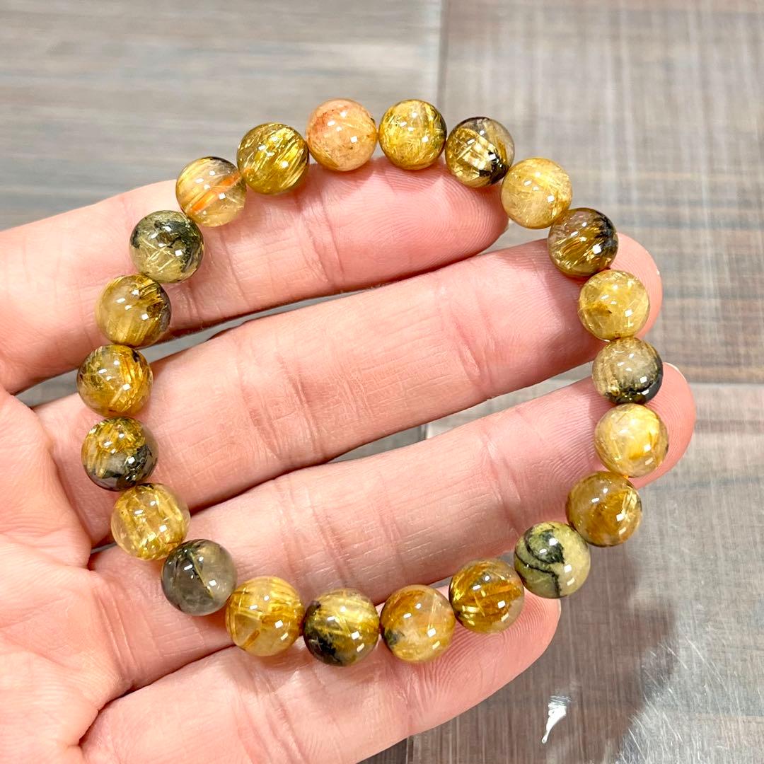金運強　太陽放射ルチルブレスレット　ヘマタイト　ルチルクォーツ　2-10