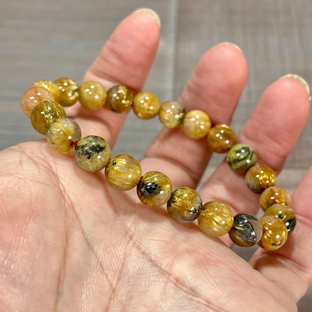 金運強　太陽放射ルチルブレスレット　ヘマタイト　ルチルクォーツ　2-10