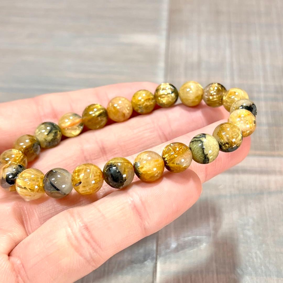 金運強　太陽放射ルチルブレスレット　ヘマタイト　ルチルクォーツ　2-10