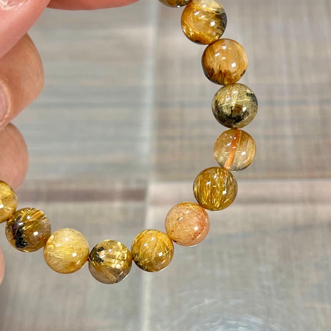 金運強　太陽放射ルチルブレスレット　ヘマタイト　ルチルクォーツ　2-10