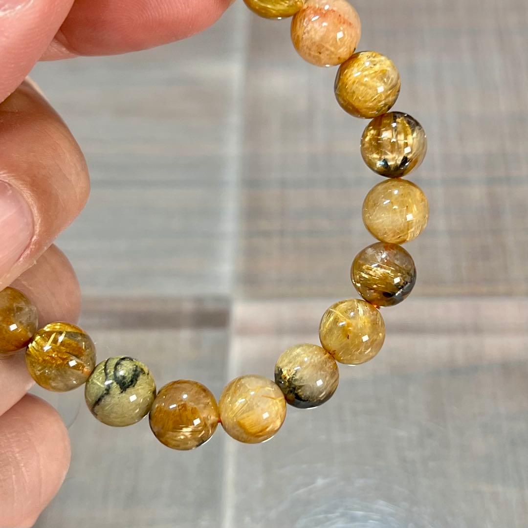 金運強　太陽放射ルチルブレスレット　ヘマタイト　ルチルクォーツ　2-10