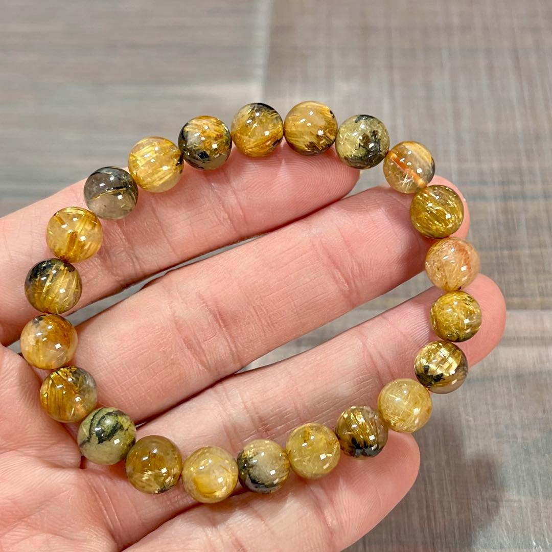 金運強　太陽放射ルチルブレスレット　ヘマタイト　ルチルクォーツ　2-10