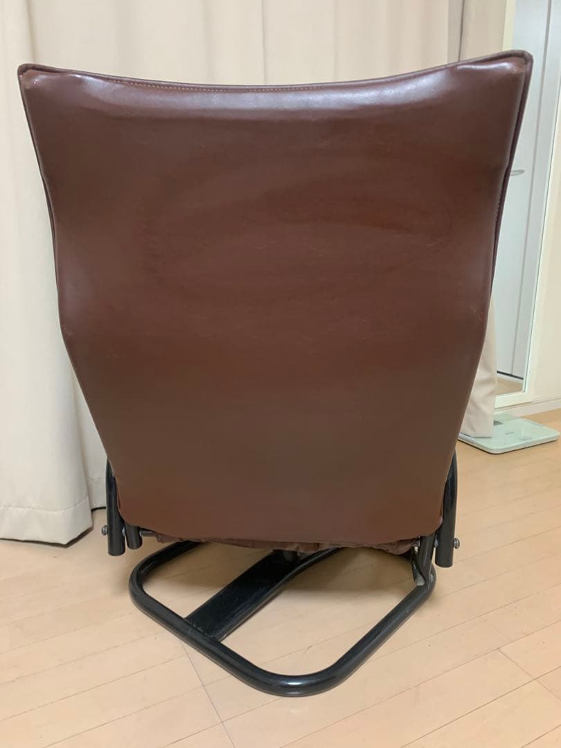 無段階リクライニング　回転　シングルソファ　茶　革　オットマン付き