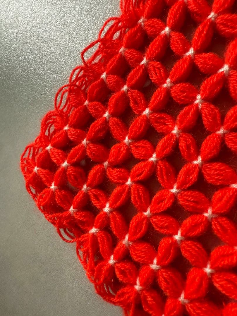 古着 ビンテージ 70s 鍵網 特殊網 グラニー ブランケット 敷物 希少 美品