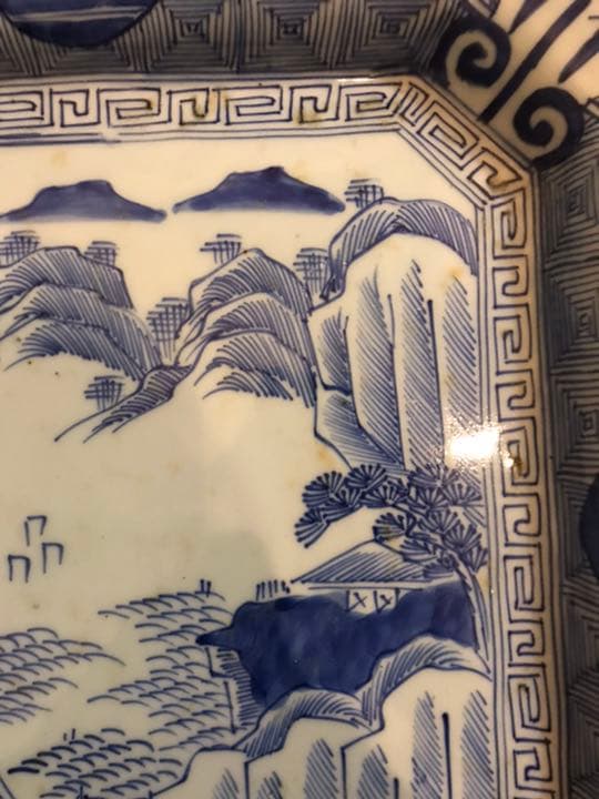 幕末 江戸時代 後期 明治 初期 四角　唐草 大皿 伊万里焼 骨董 アンティーク