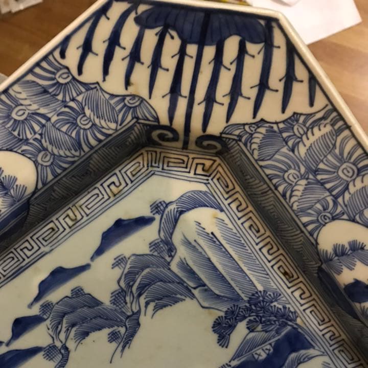 幕末 江戸時代 後期 明治 初期 四角　唐草 大皿 伊万里焼 骨董 アンティーク