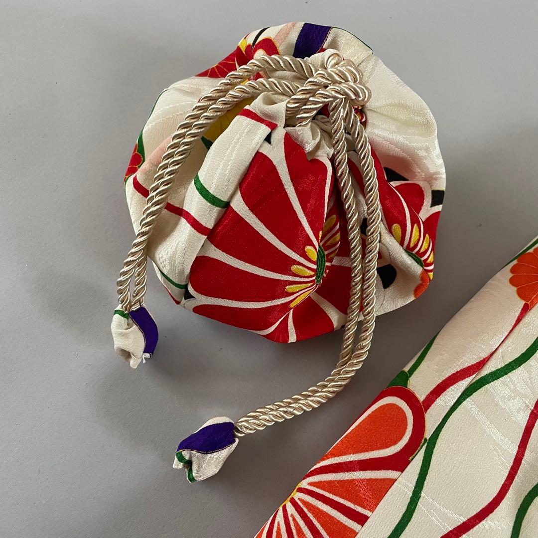 ハンドメイド　七五三　3歳　女の子　アンティークの被布　巾着セット