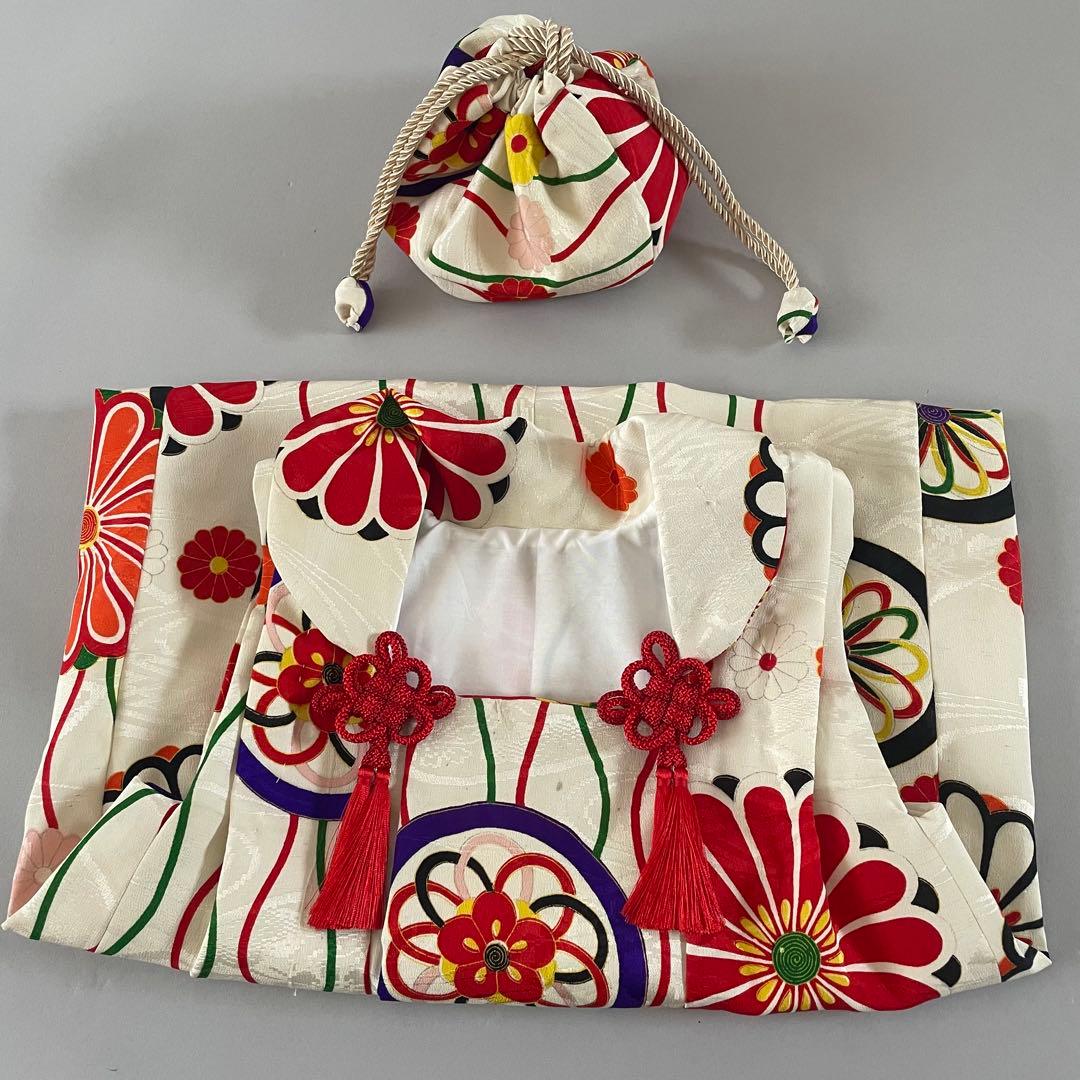 ハンドメイド　七五三　3歳　女の子　アンティークの被布　巾着セット