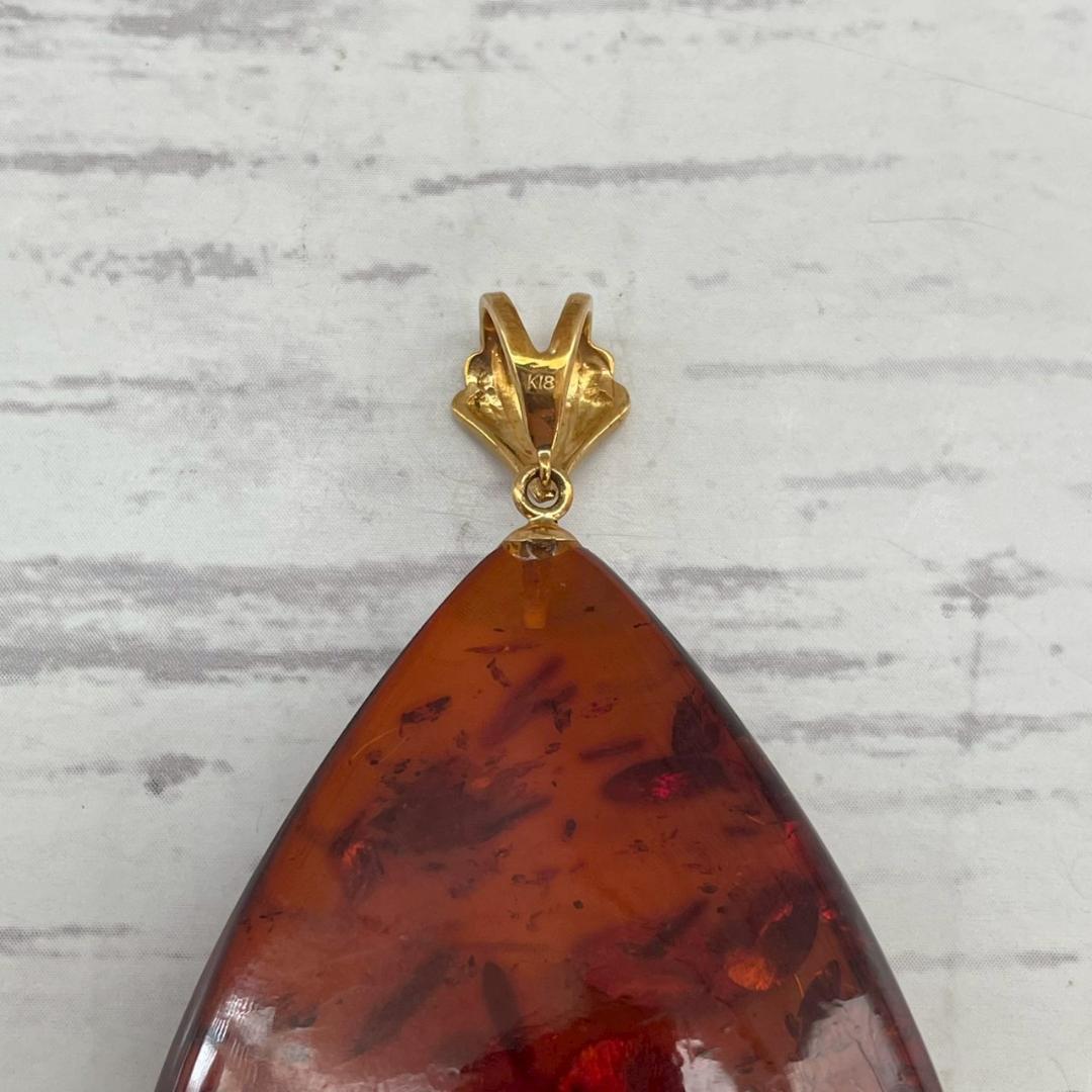 618.K18刻印有　琥珀ペンダントトップのみ 　大ぶり　楕円形