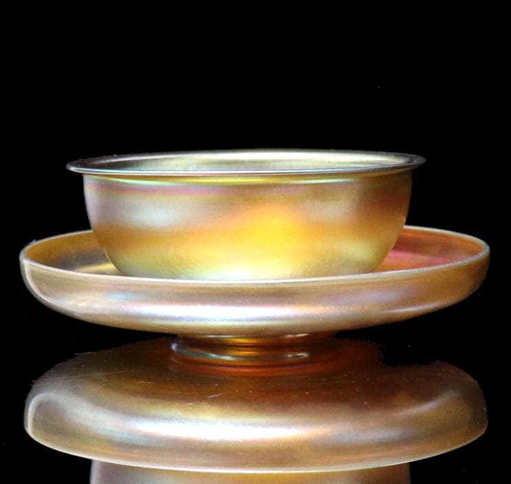 ティファニー スタジオ ファブリルガラス ボウル&ソーサー ラスター彩 a