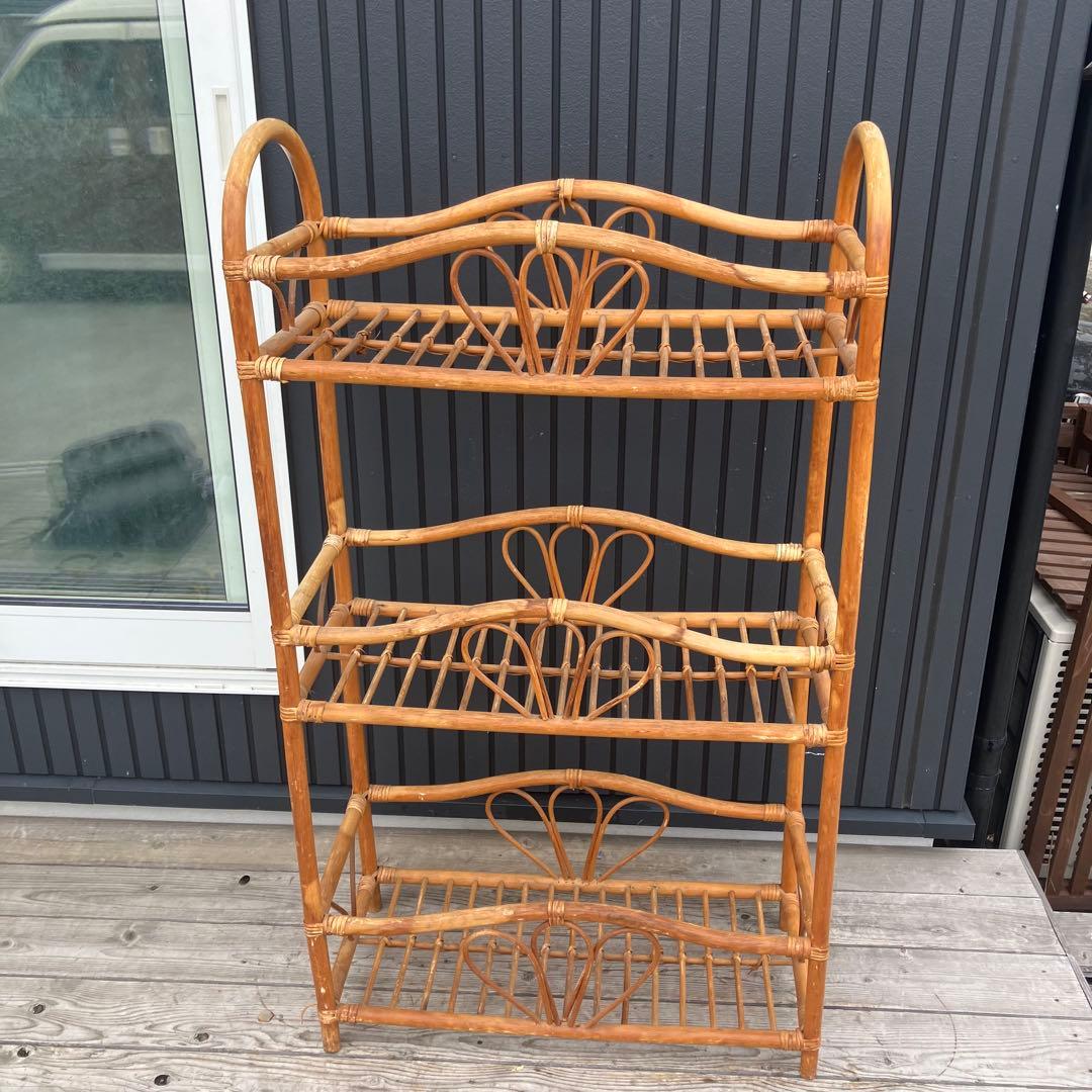 昭和レトロ ラタンラック フラワーラック 3段 オープンラック 花台 飾り棚