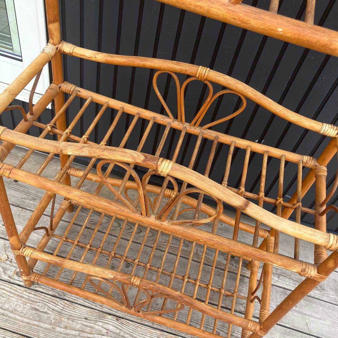 昭和レトロ ラタンラック フラワーラック 3段 オープンラック 花台 飾り棚