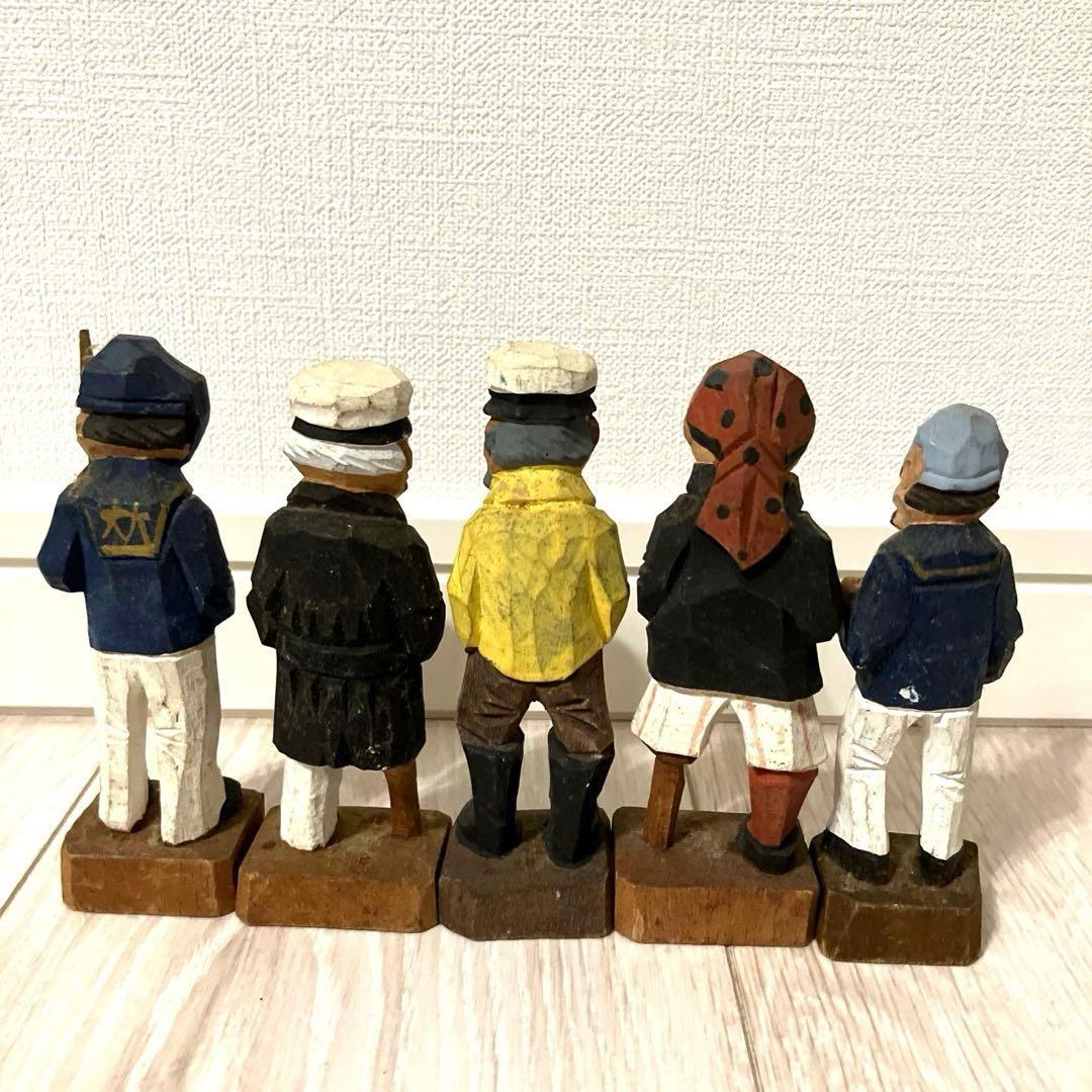 匿名配送まとめ売り】木彫りマドロス人形 の置物 船長. 海賊の5人 人形