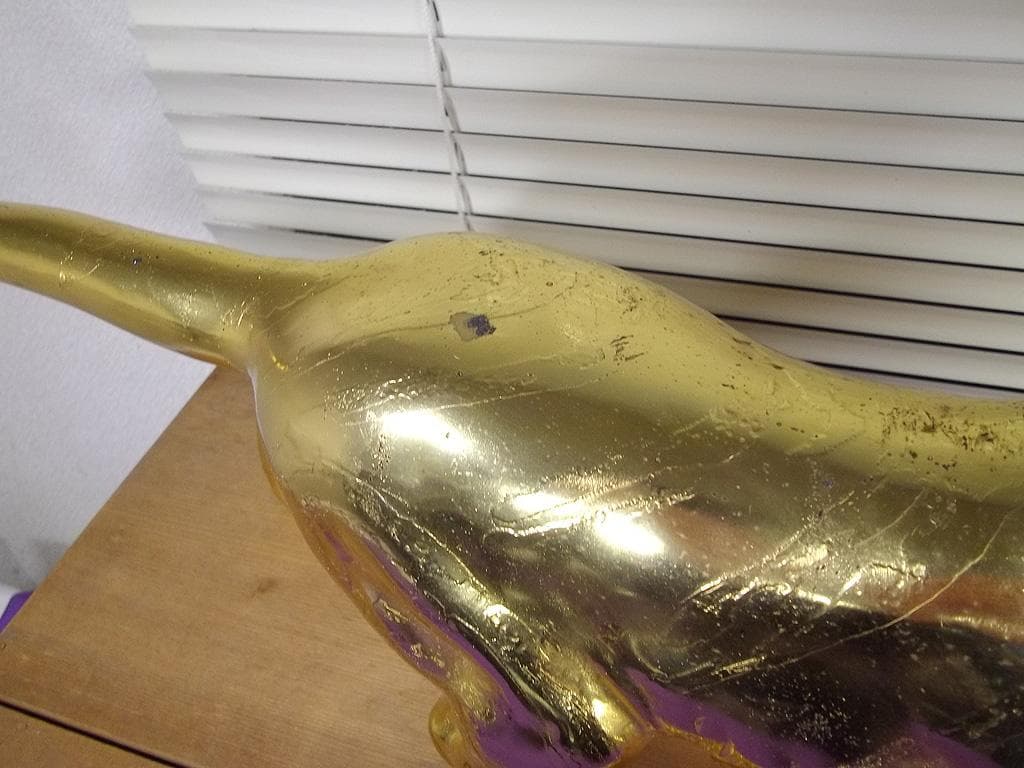 勝彦作 虎 鋳銅 置物 金箔押し 幅63cm 高さ30cm 重さ5.8kg トラ