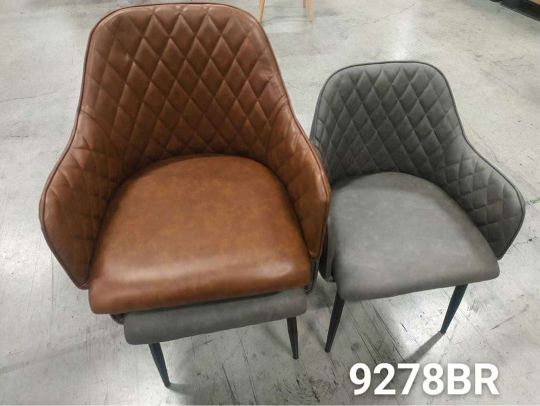高級感レザーファブリックダイニングチェアブラウン2脚セット北欧風