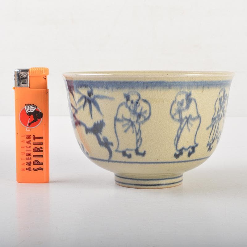 茶道具 膳所焼 淡海ぜぜ 陽炎園造 安南写 七賢人絵 茶碗 共