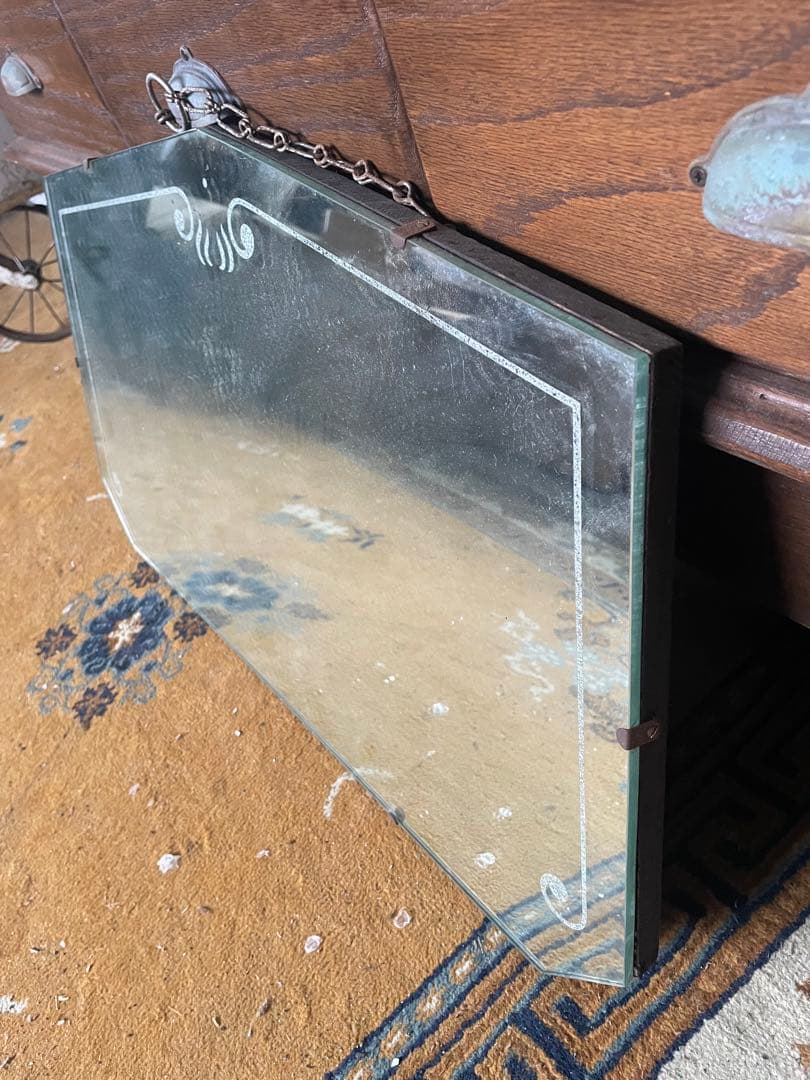 稀少/アンティーク/イギリス製/壁掛けミラー/カッティングミラー/ミラー/鏡