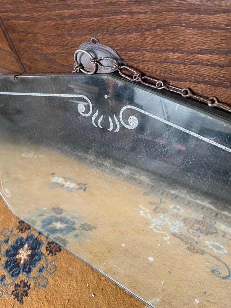 稀少/アンティーク/イギリス製/壁掛けミラー/カッティングミラー/ミラー/鏡