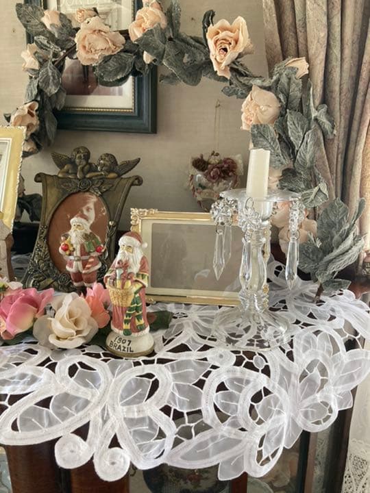 ヴィンテージ キャビンレースホワイト40✖️75テーブルセンター時代もの  レア物