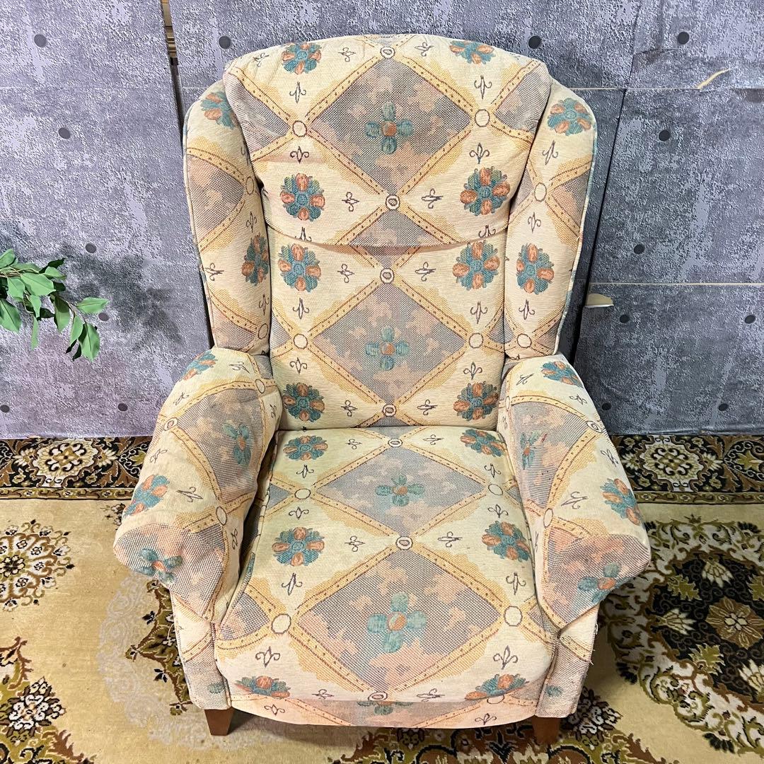 ꧁クラシック家具꧂1人掛けソファ アームソファ アンティーク 王宮 パッチワーク