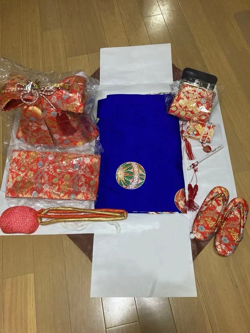 女の子　七五三 お着物セット　7歳　青