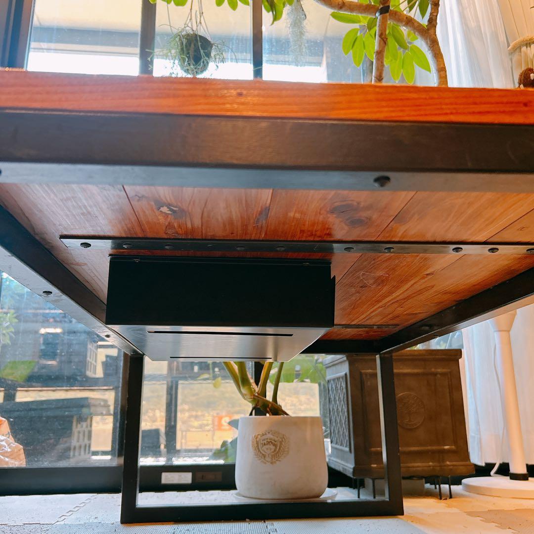 インダストリアルブランチ　ローテーブル　無垢天板