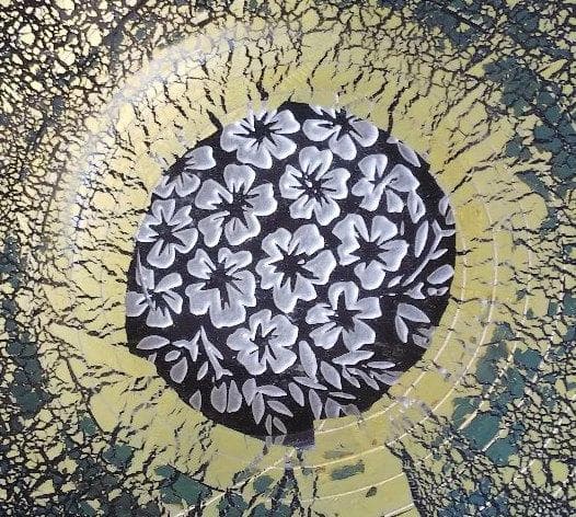 新品未使用☆藤原奈津江作 吹きガラスボール 「箔花」銀箔と花の掘り