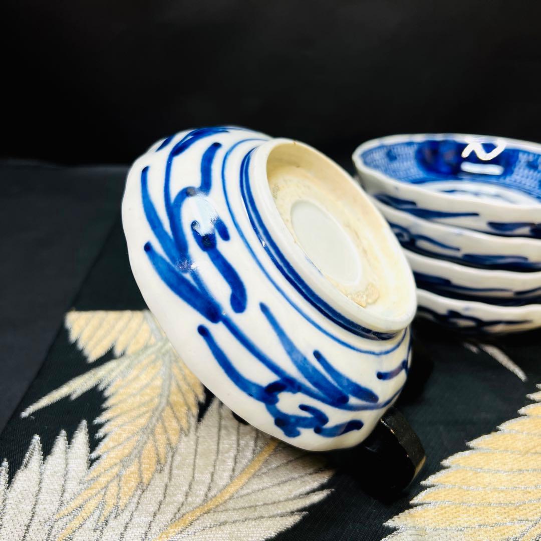 有田焼　古伊万里　染付　深皿　5客　江戸時代　時代物