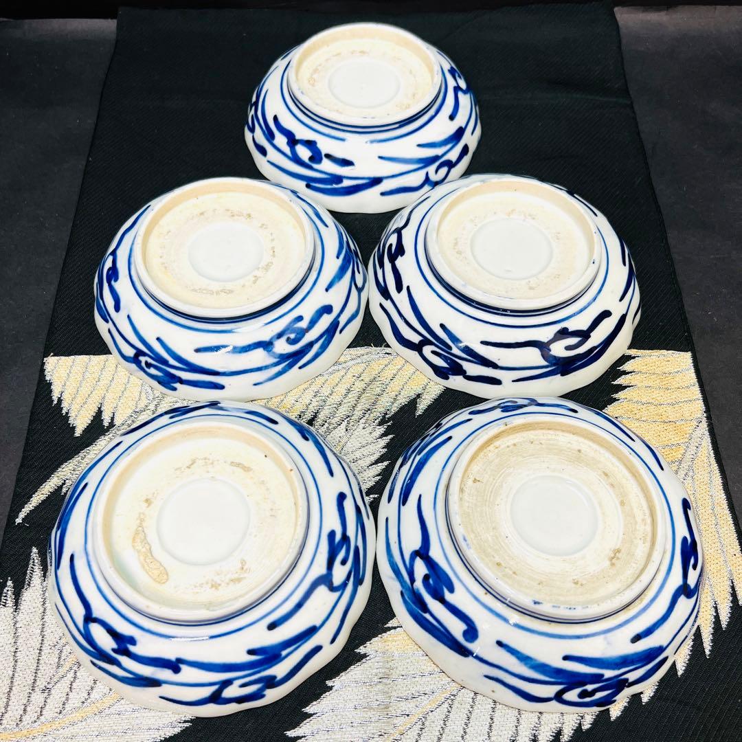 有田焼　古伊万里　染付　深皿　5客　江戸時代　時代物