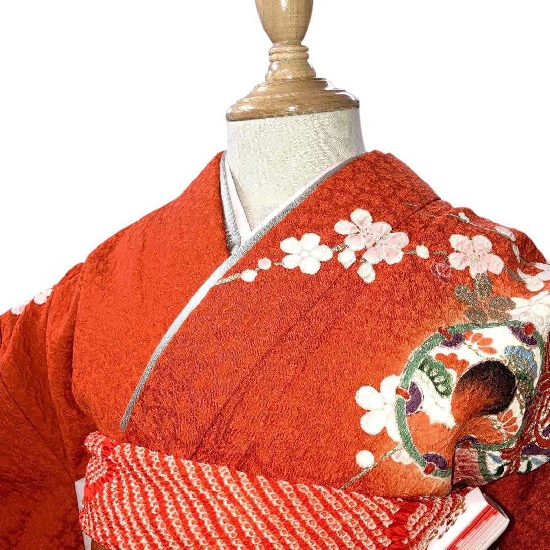 ◎mk-618　七五三　振袖　着物・襦袢・重ね衿　3点セット　絹　12-16