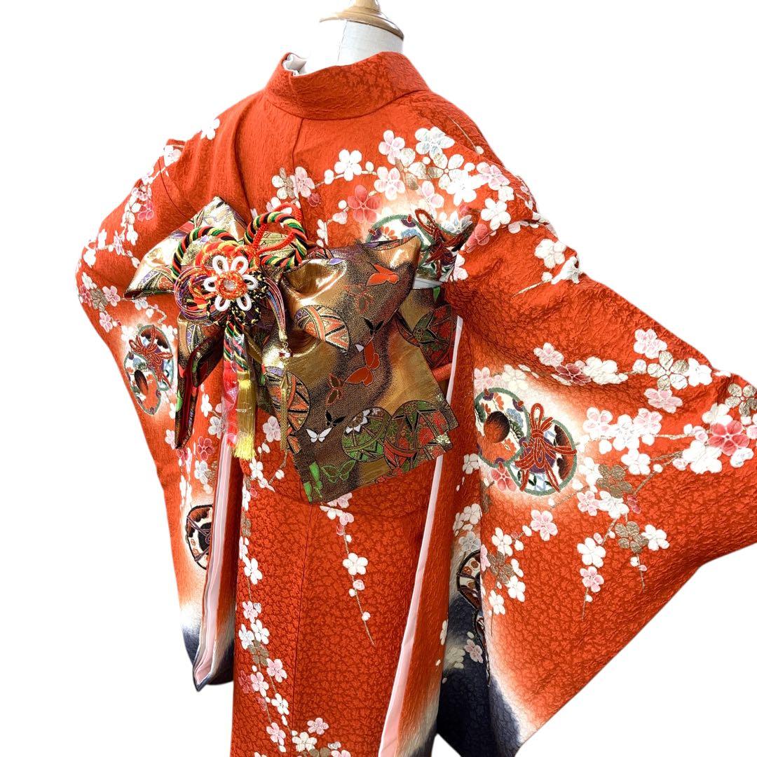 ◎mk-618　七五三　振袖　着物・襦袢・重ね衿　3点セット　絹　12-16