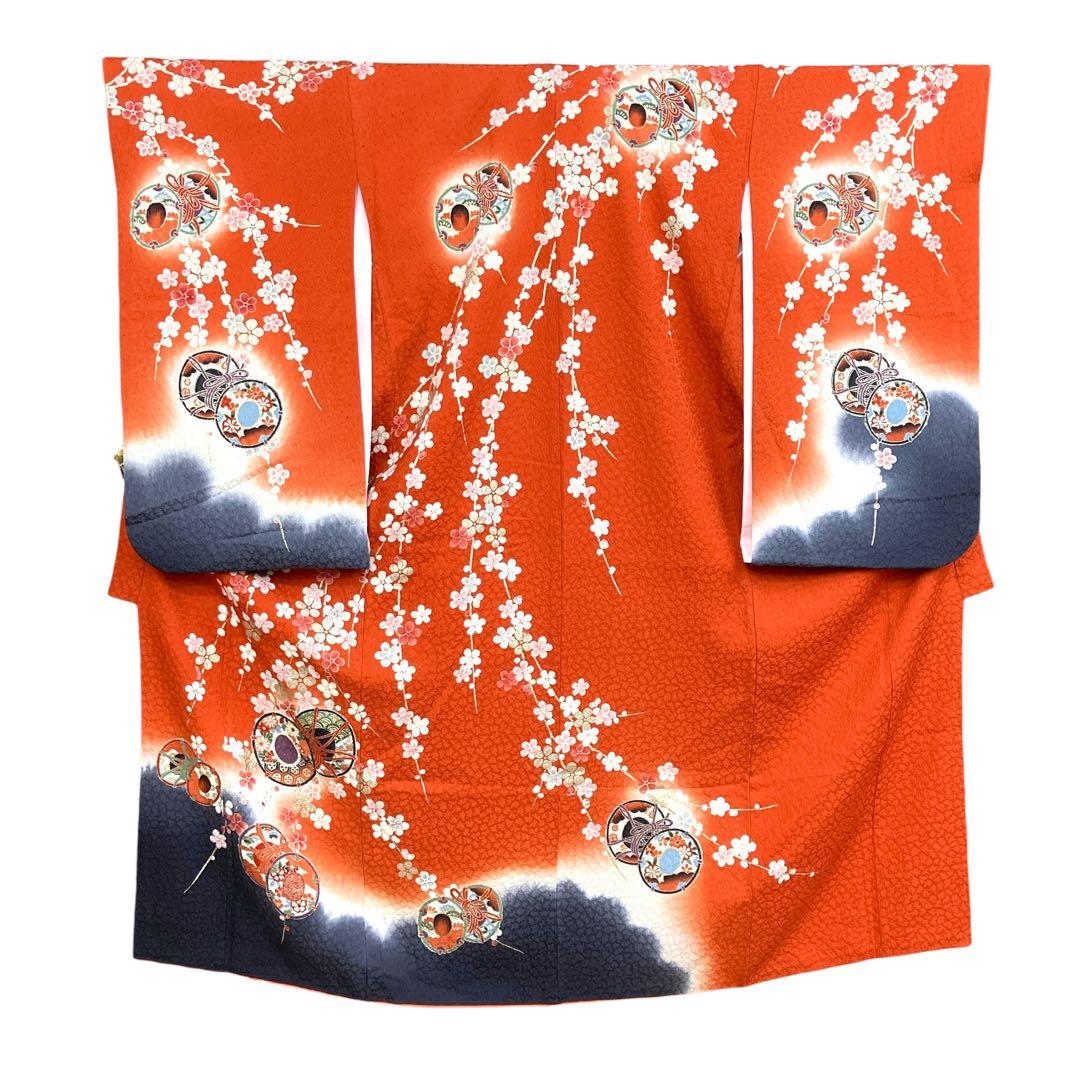 ◎mk-618　七五三　振袖　着物・襦袢・重ね衿　3点セット　絹　12-16