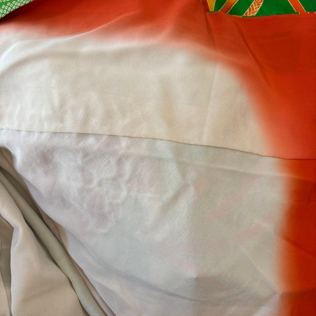 正絹　七五三用 花柄 緑色着物