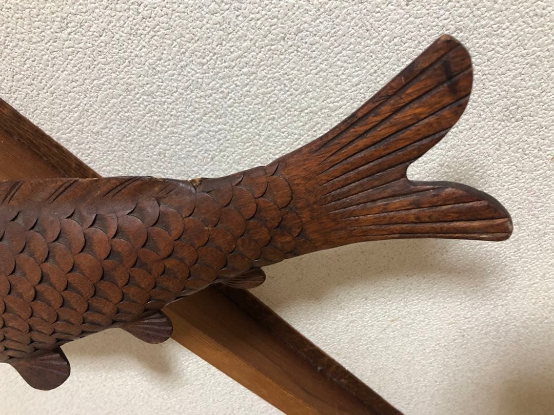 自在鉤　鯉　木彫り　囲炉裏