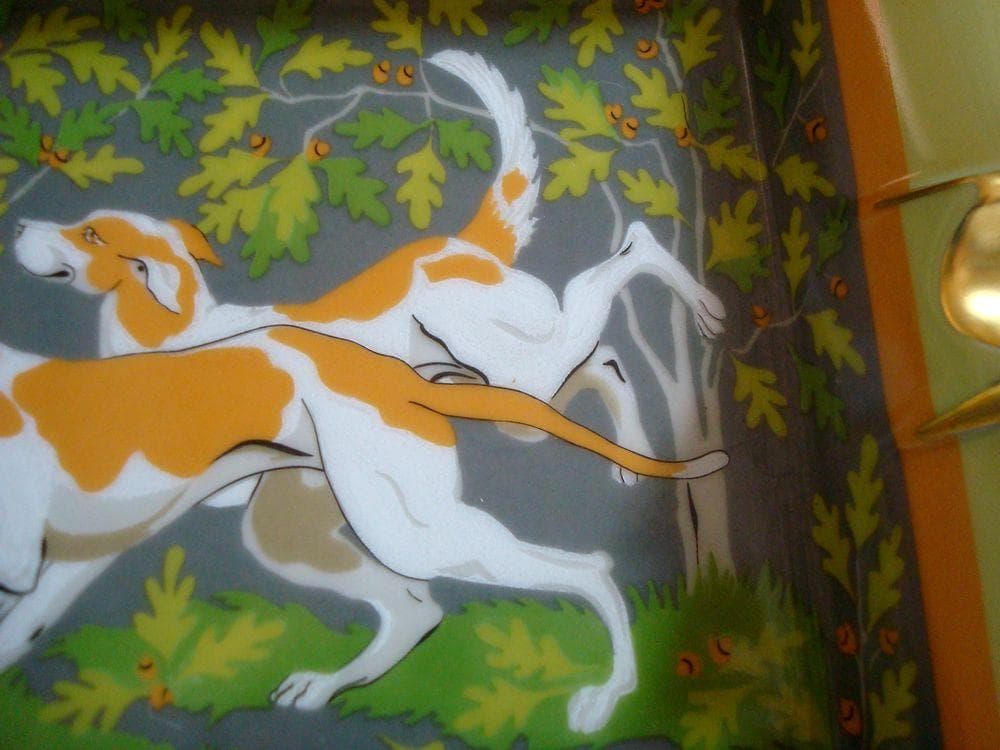 エルメス HERMES 灰皿 アッシュトレイ 葉っぱと走る犬